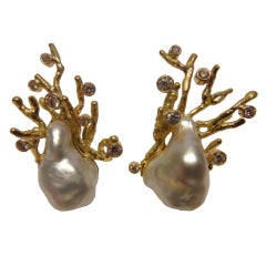 Baroque South Sea Pearl Diamond 'Elkhorn' Earrings
