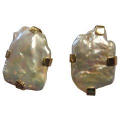 Keshi Tile Pearl Gold Earrings