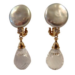Coin Pearl Diamond and Crystal Quartz "Sicily" Earrings