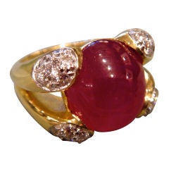Cabochon Ruby Pave Diamond Ring