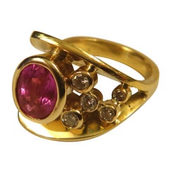 Hot Pink Sapphire Diamond "Flaired Shank" Ring