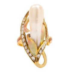 Pearl Diamond Gold Flower Ring