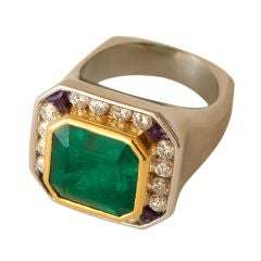 Emerald Amethyst Diamond Gold Ring