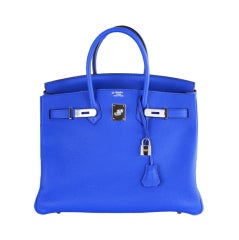 SO BI COLOR HORSESHOE HERMES BIRKIN BAG 35CM BLUE ELECTRIC IRIS