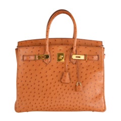 CLASSIC CHIC HERMES BIRKIN BAG 35CM OSTRICH COGNAC GOLD IMPOSSIB