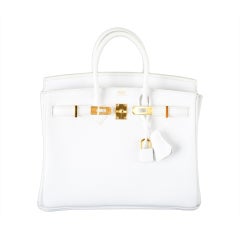 HERMES BIRKIN BAG 25 WHITE with GOLD HARDWEAR EPSOM THE BEST