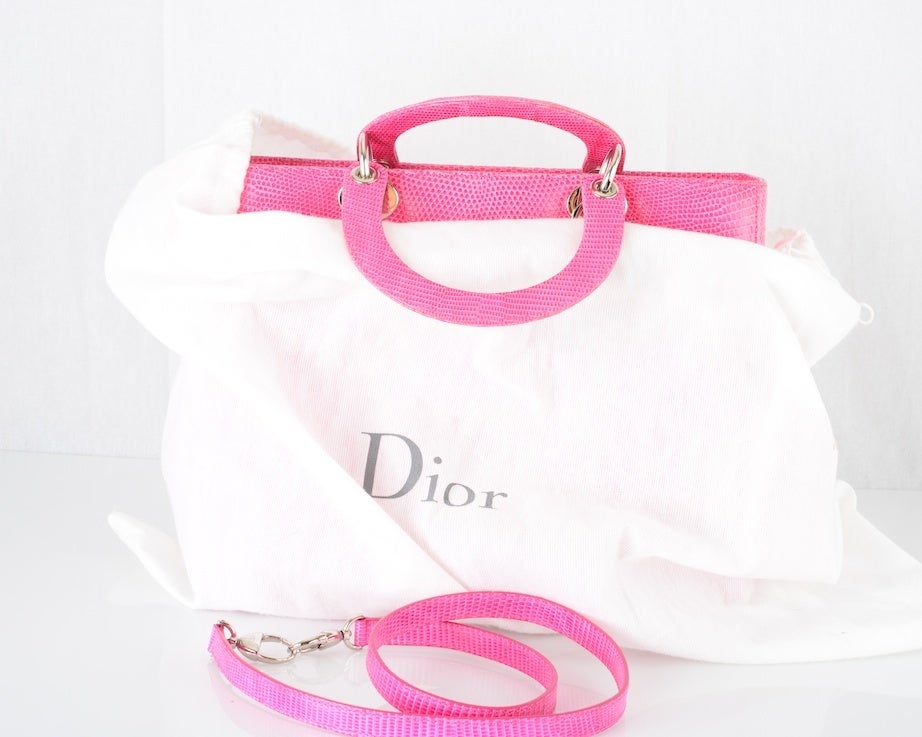 THAT FAMOUS CHRISTIAN DIOR LADY DIOR PINK LIZARD BAG 7