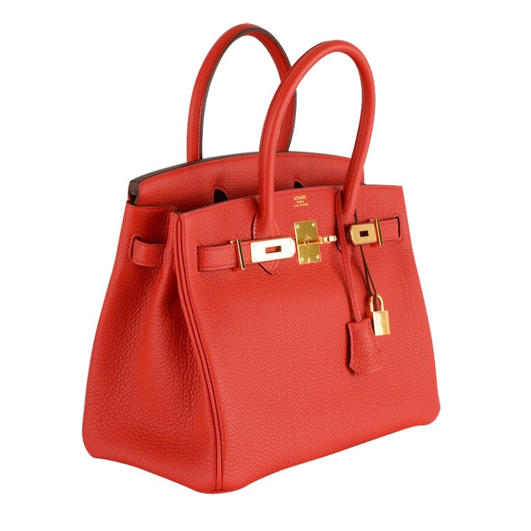 HERMES BIRKIN BAG 30CM GERANIUM GOLD HARDWARE WOW NEW RED!