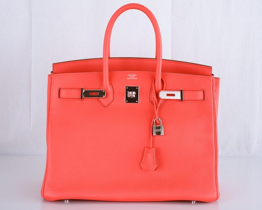HERMES BIRKIN BAG 35CM ROSE JAIPUR PALLADIUM HARDWARE GOTTA C THIS COLOR!

As always, another one of my fab finds, Hermes 35cm BIRKIN for Summer 2012 NEW ROSE JAIPUR gorgeous bright NEON PINK with PALLADIUM hardware CLEMENCE leather. OUR CAMERA