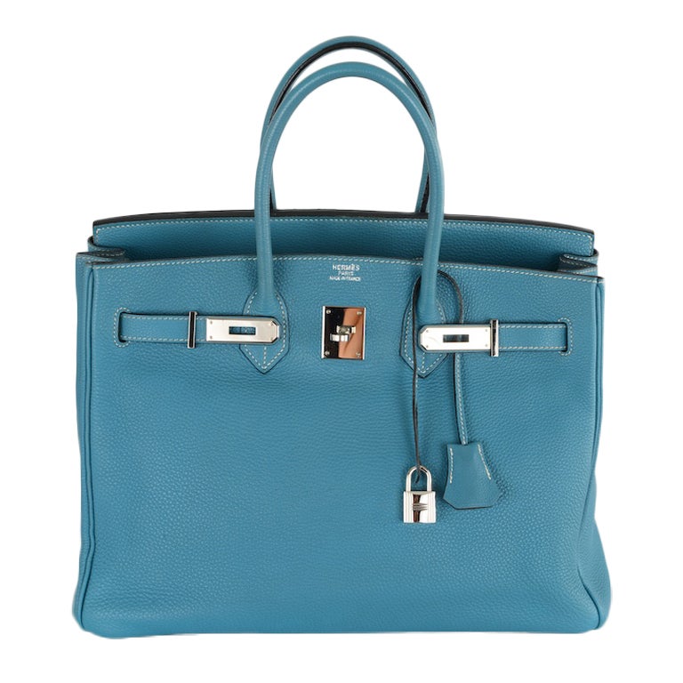 HERMES BIRKIN BAG BLUE JEAN 35CM PALLADIUM HARDWARE CLASSIC