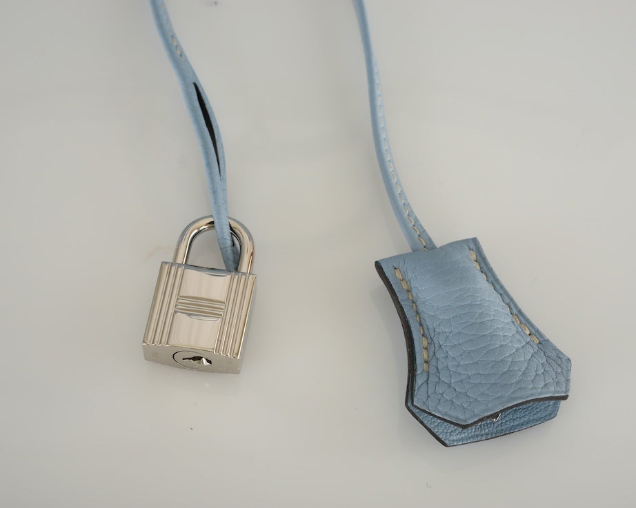 So Pretty New Color Hermes Birkin Bag 35cm Blue Lin Bleu Lin In New Condition In NYC Tri-State/Miami, NY