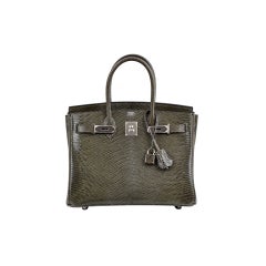 Hermes Birkin Bag 25cm Green Lizard W/Silver Hardware $8700