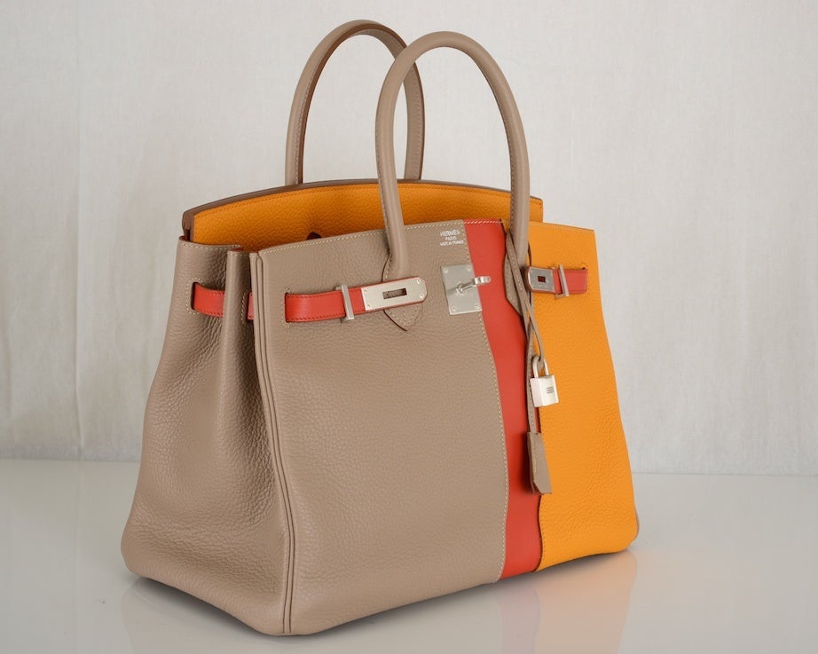 HERMES 35CM TRI COLOR CASAQUE BIRKIN WITH BRUSHED PALLADIUM HARDWARE. SIMPLY INCREDIBLE. A STUNNING STATEMENT.

GORGEOUS COMBINATION OF 3 MOST UN-GET-ABLE COLORS... ROUGE CASAQUE, GRIS TOURTERELLE, AND MOUTARDE YELLOW