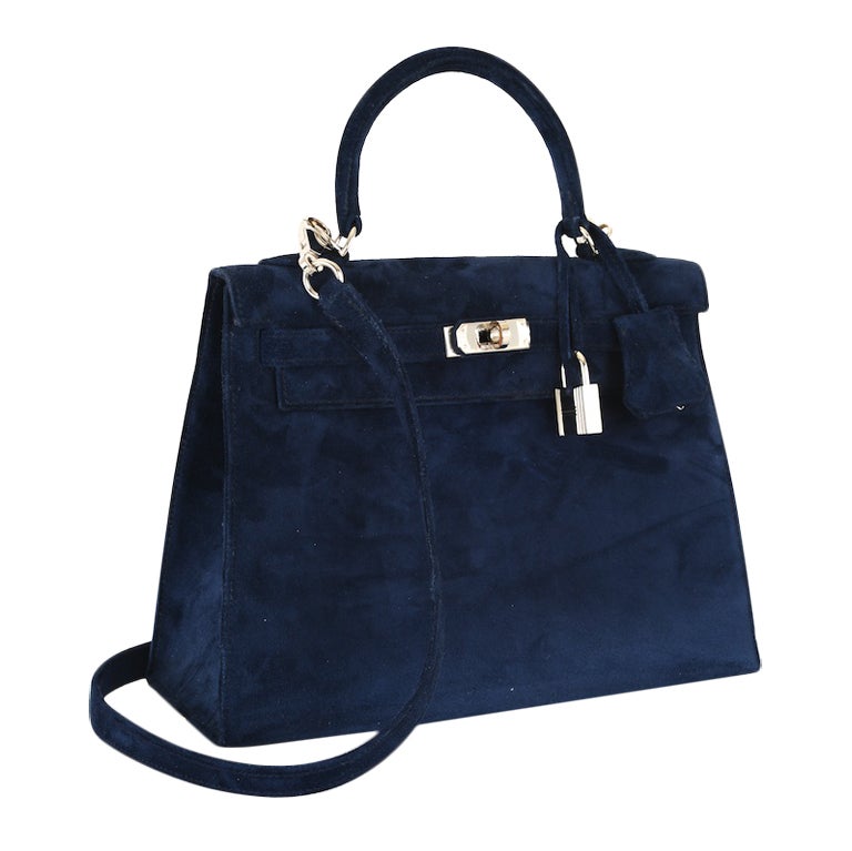 ONLY ON JANEFINDS.. HERMES KELLY BAG 25CM BLUE DOBLIS SUEDE PHW
