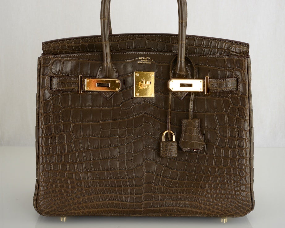 Women's Special Hermes Birkin Bag 30cm Crocodile Matte Gris Elephant Gol