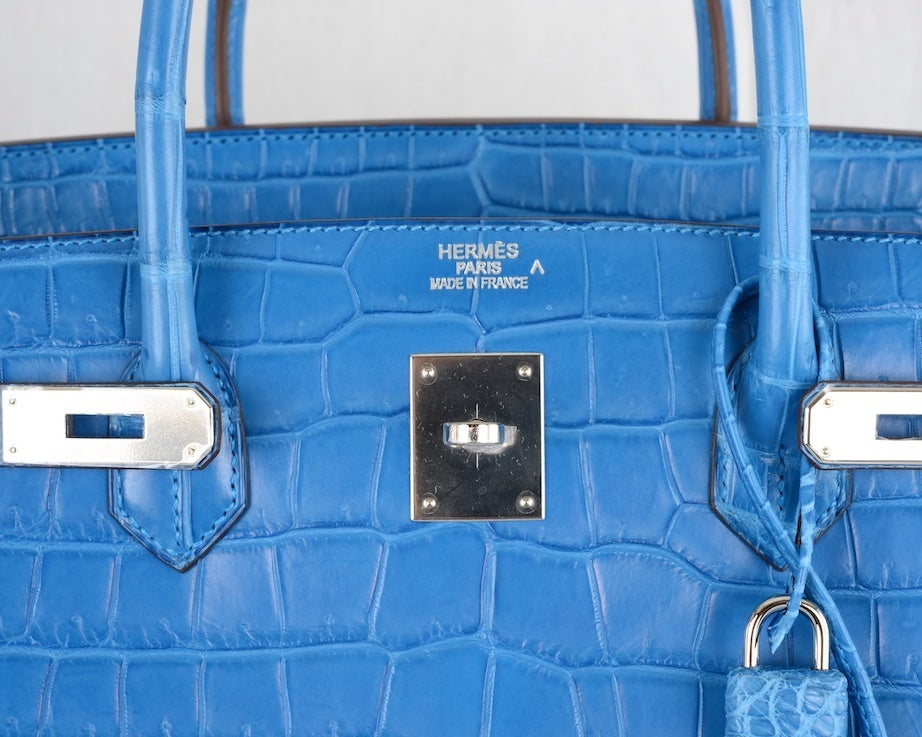 Women's WOWZA! HERMES BIRKIN BAG 40cm CROCODILE MYKONOS BLUE POROSUS