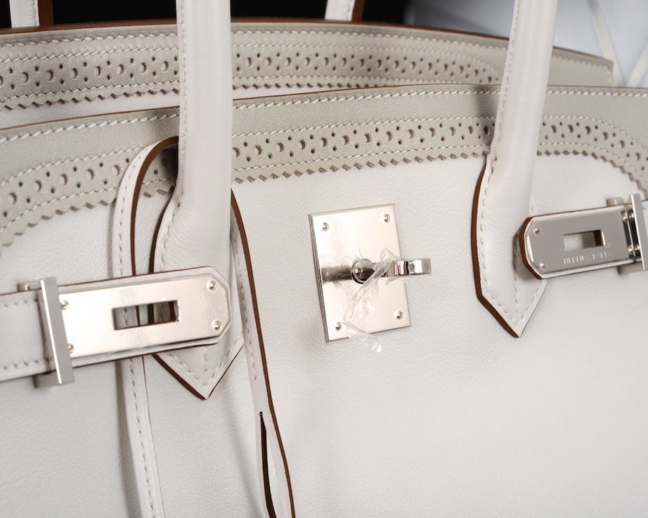 Women's LIMITED EDITION HERMES BIRKIN BAG 35cm GHILLIES WHITE * GRIS