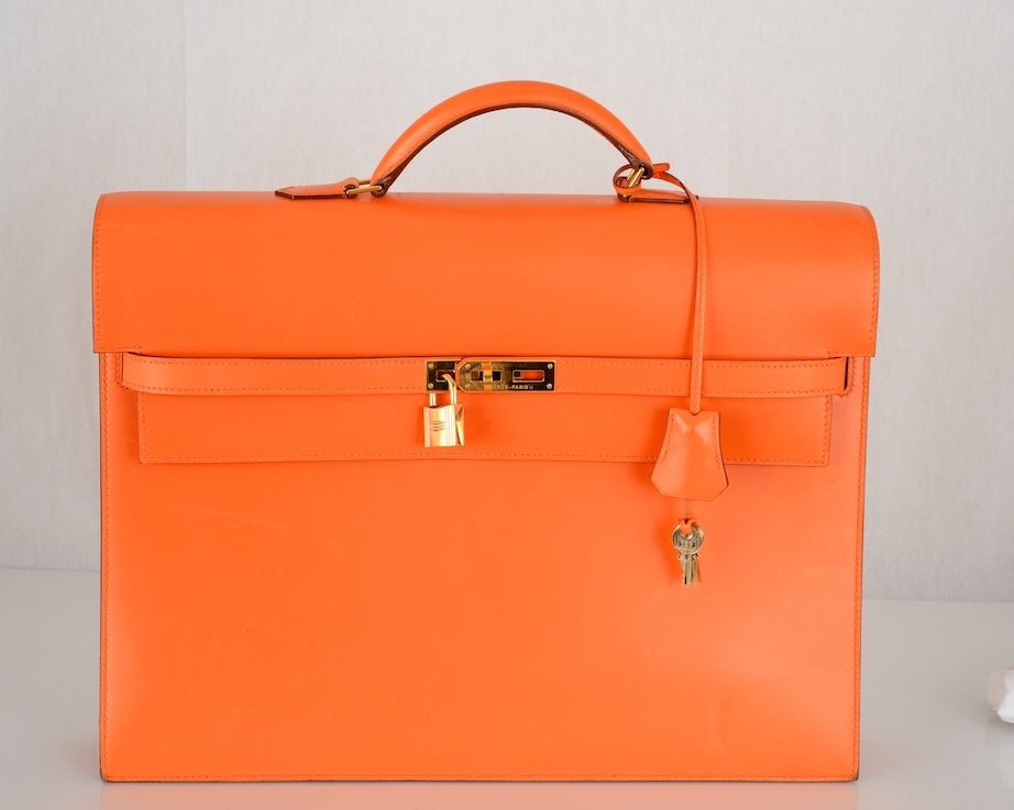 Hermes Vintage Kelly 38 Briefcase Feu Orange Leather Briefcase