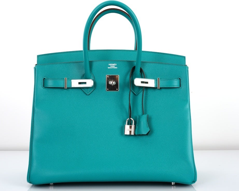 hermes birkin bag 30 blue paon epsom leather gold hardware  