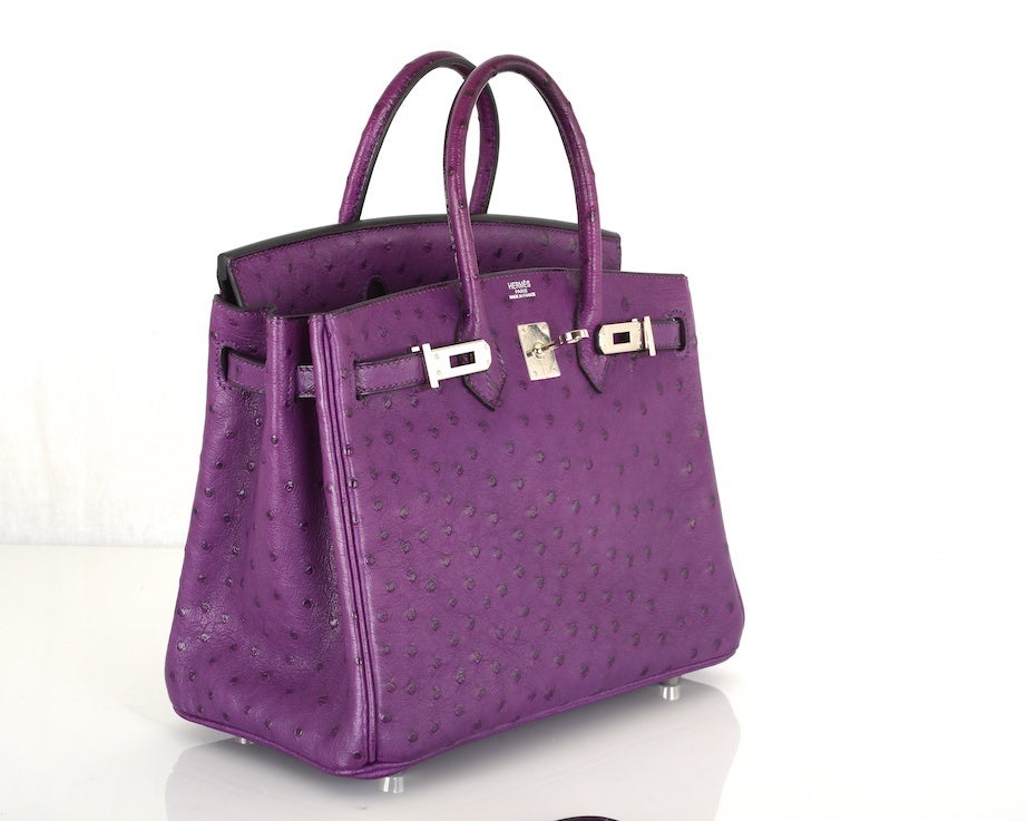 Women's or Men's VERY SPECIAL HERMES BIRKIN BAG OSTRICH VIOLET PALLADIUM HARDWARE