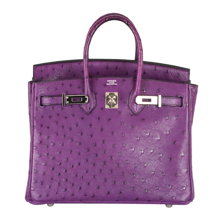 VERY SPECIAL HERMES BIRKIN BAG OSTRICH VIOLET PALLADIUM HARDWARE