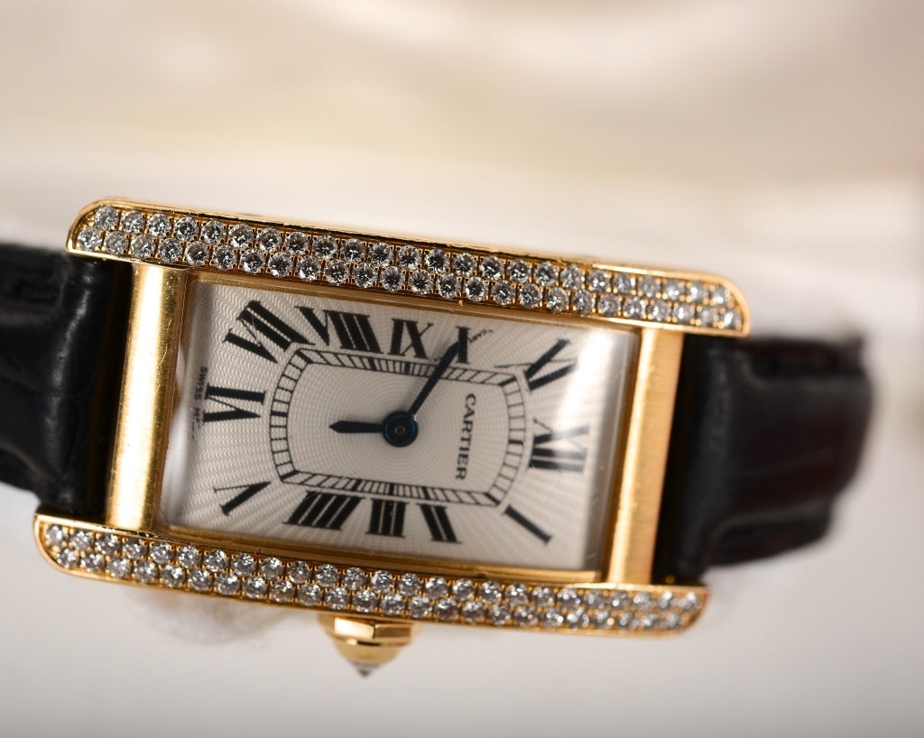 CARTIER TANK AMERICAINE YELLOW GOLD & DIAMONDS WATCH MUST SEE! 5