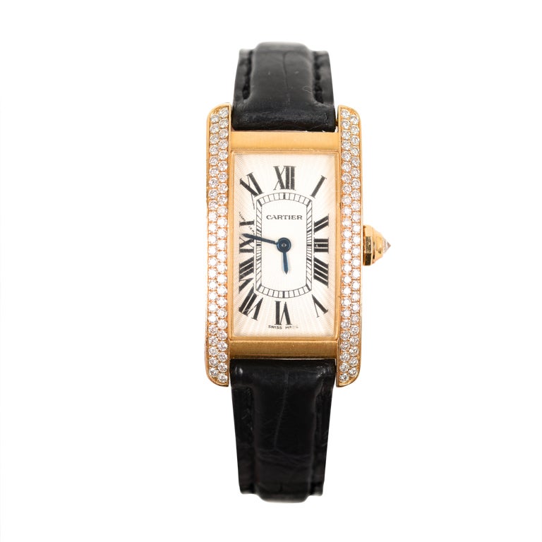 CARTIER TANK AMERICAINE YELLOW GOLD & DIAMONDS WATCH MUST SEE!