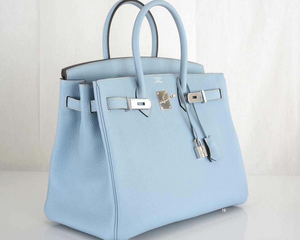 Lovely New Color Hermes Birkin Bag 35cm Blue Lin Bleu Lin Epsom at 1stDibs