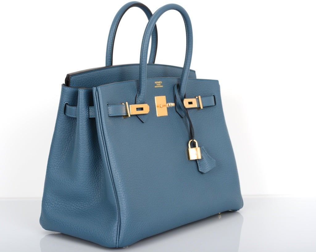 Women's NEW COLOR HERMES 35CM BIRKIN BAG BLUE TEMPETE SIMPLY ZBEST WITH