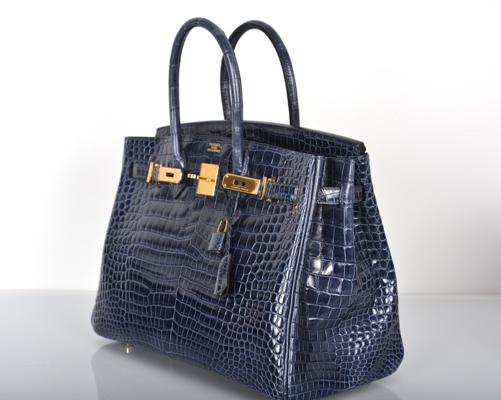 HERMES BIRKIN BAG 35CM BLUE ABYSSE CROCODILE GOLD HARDWARE at 1stdibs