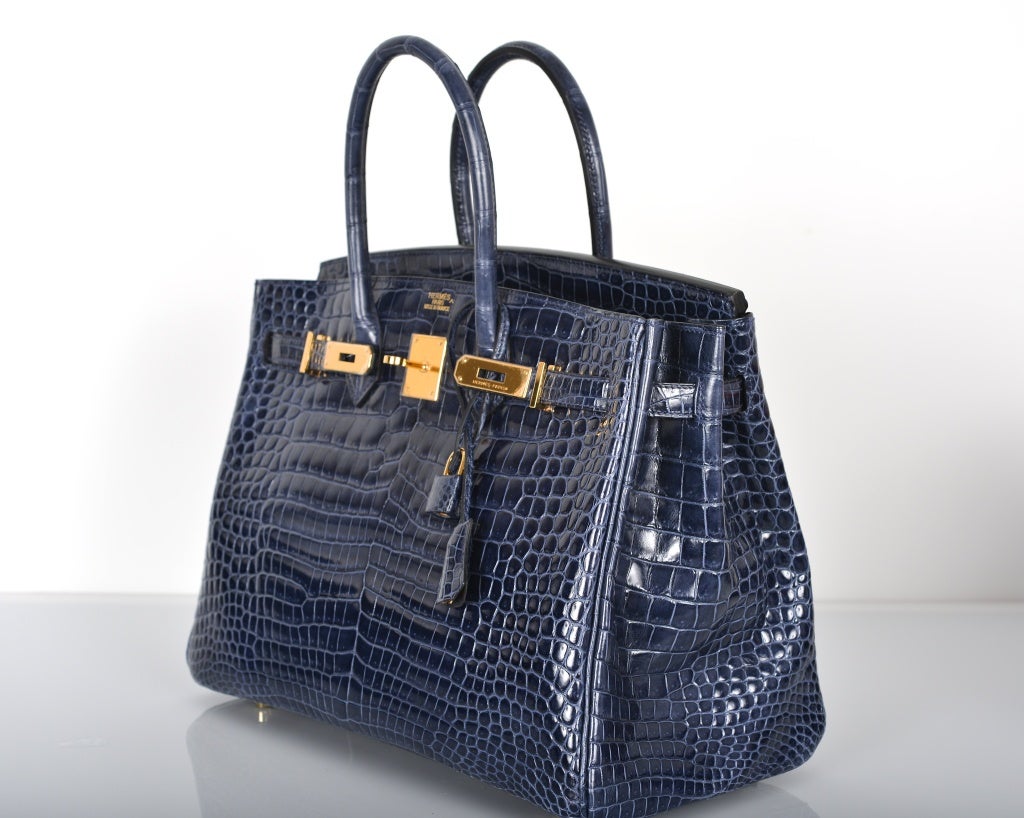 Women's HERMES BIRKIN BAG 35CM BLUE ABYSSE CROCODILE GOLD HARDWARE