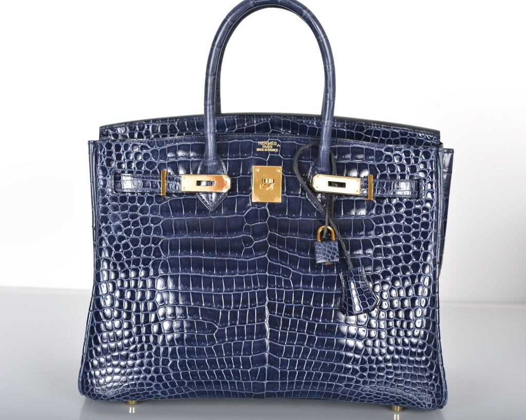 HERMES BIRKIN BAG 35CM BLUE ABYSSE CROCODILE GOLD HARDWARE 1