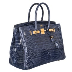 HERMES BIRKIN BAG 35CM BLUE ABYSSE CROCODILE GOLD HARDWARE