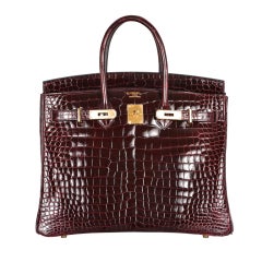 WOW!! SO BI COLOR HERMES BIRKIN BAG 35cm BORDEAUX CROCODILE GOLD