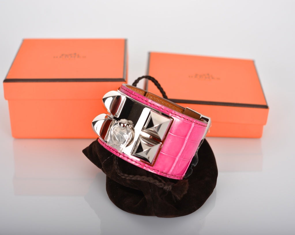 HERMES CDC FUSCHIA SHINY CROCODILE PALLADIUM HARDWARE OMG! at 1stdibs  