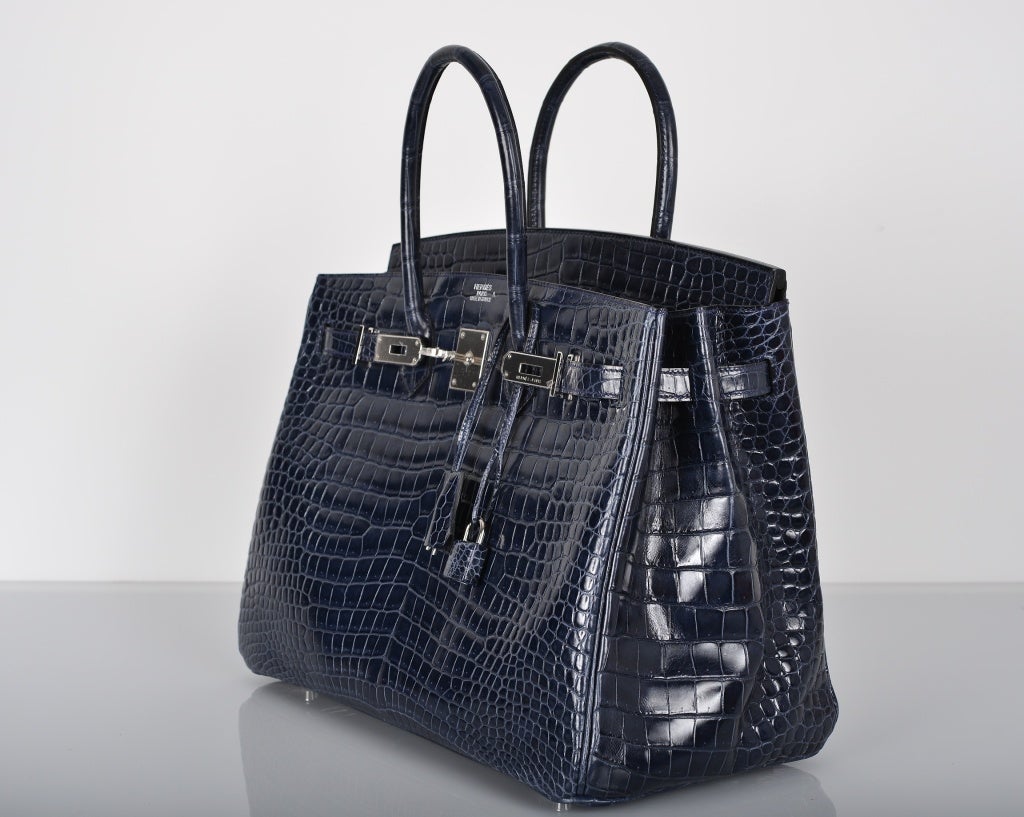 Women's SENSATIONAL! HERMES BIRKIN BAG 35CM BLUE ABYSSE CROCODILE PALLAD