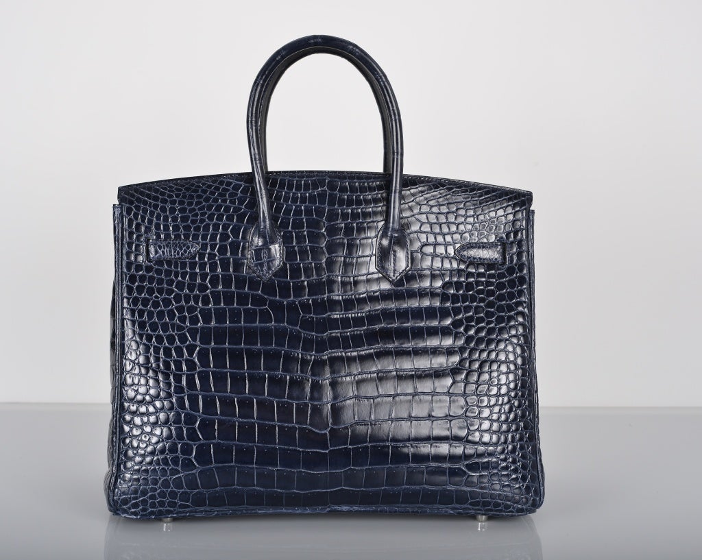 SENSATIONAL! HERMES BIRKIN BAG 35CM BLUE ABYSSE CROCODILE PALLAD 1
