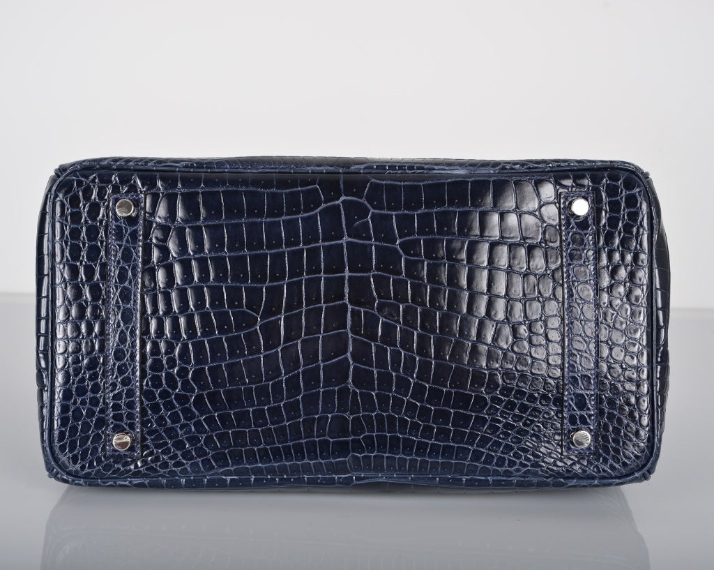 SENSATIONAL! HERMES BIRKIN BAG 35CM BLUE ABYSSE CROCODILE PALLAD 2