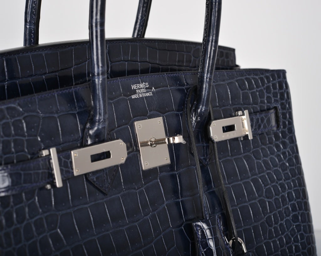 SENSATIONAL! HERMES BIRKIN BAG 35CM BLUE ABYSSE CROCODILE PALLAD 4