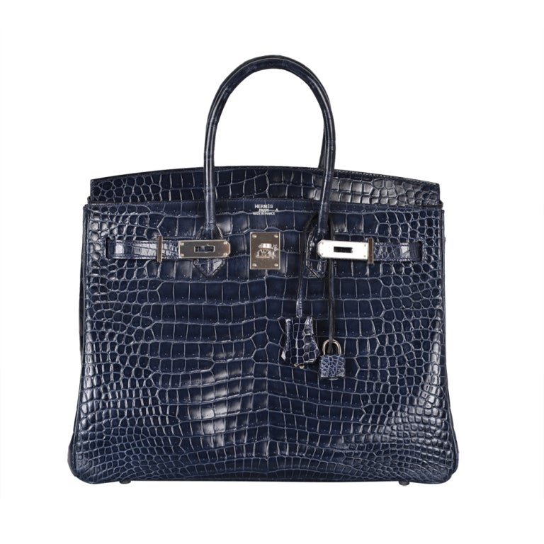 SENSATIONAL! HERMES BIRKIN BAG 35CM BLUE ABYSSE CROCODILE PALLAD