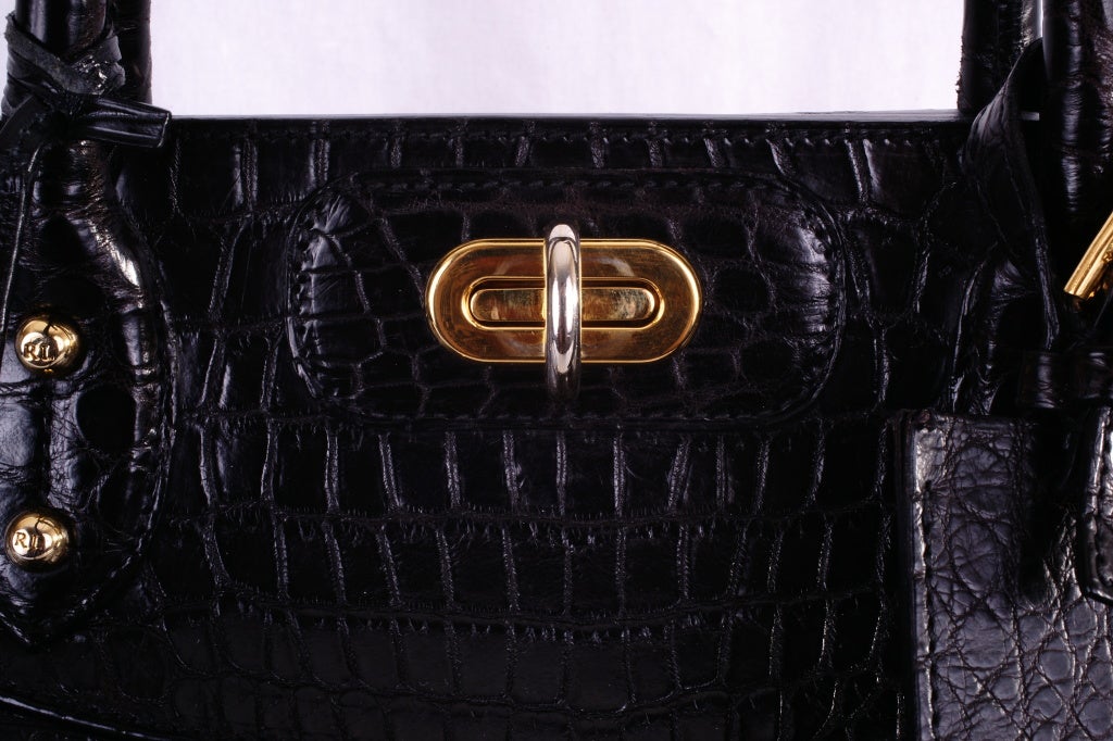 Women's Ralph Lauren Crocodile Bag, Black with Gold Hardware
