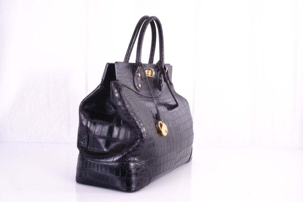 Ralph Lauren Crocodile Bag, Black with Gold Hardware 2