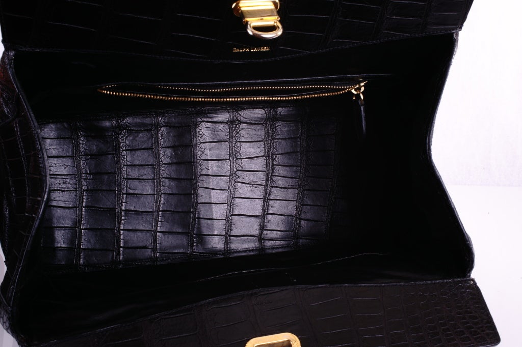 Ralph Lauren Crocodile Bag, Black with Gold Hardware 3