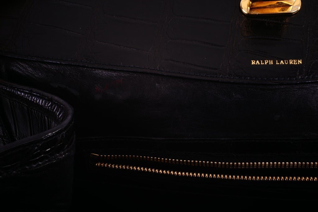 Ralph Lauren Crocodile Bag, Black with Gold Hardware 4