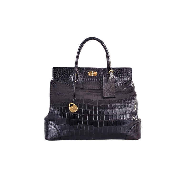 Ralph Lauren Crocodile Bag, Black with Gold Hardware