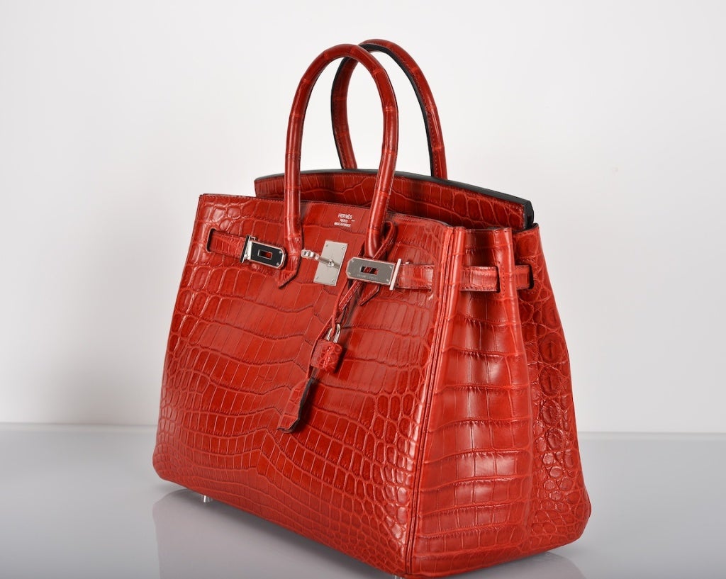 HERMES BIRKIN BAG 35cm ROUGE H MATTE CROCODILE PALLADIUM HW at 1stdibs