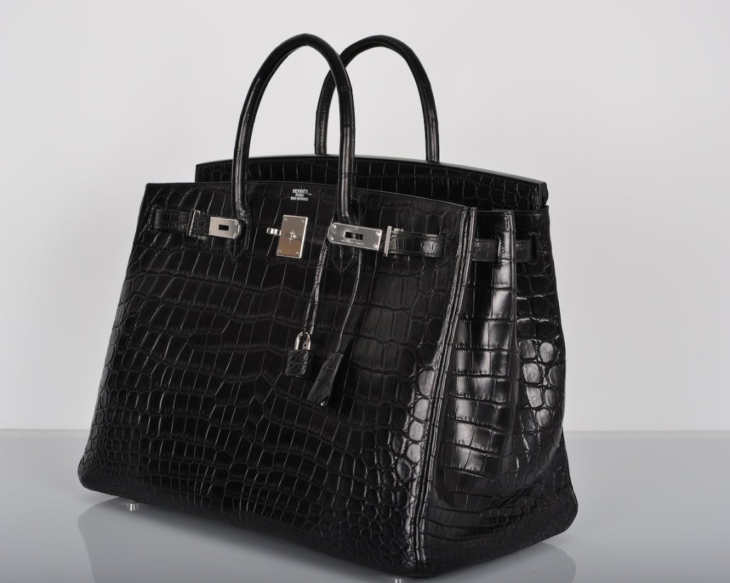 HERMES BIRKIN BAG BLACK MATTE 40cm CROCODILE PALLADIUM! at 1stdibs