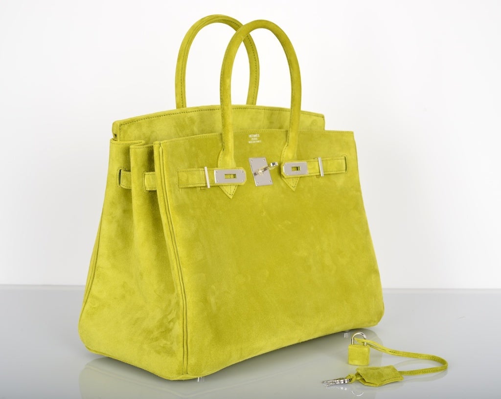 NEVER BEFORE! HERMES 35CM BIRKIN BAG VERT ANIS SUEDE PALLADIUM 2