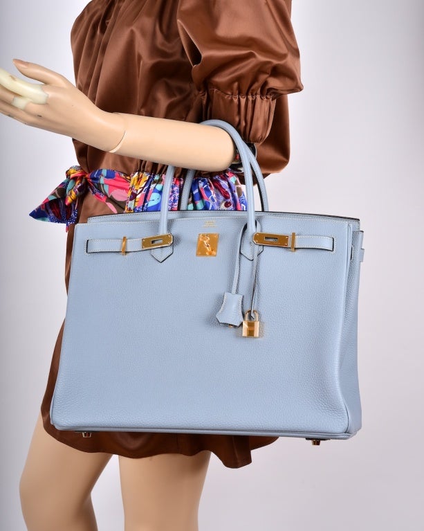 HERMES BIRKIN BAG BLUE LIN 40cm WITH GOLD HARDWARE NEW COLOR 4