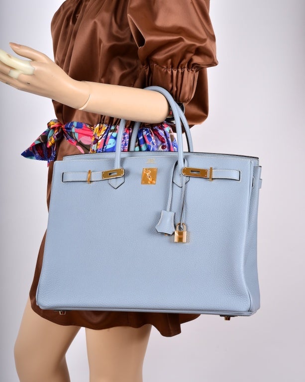 HERMES BIRKIN BAG BLUE LIN 40cm WITH GOLD HARDWARE NEW COLOR 4